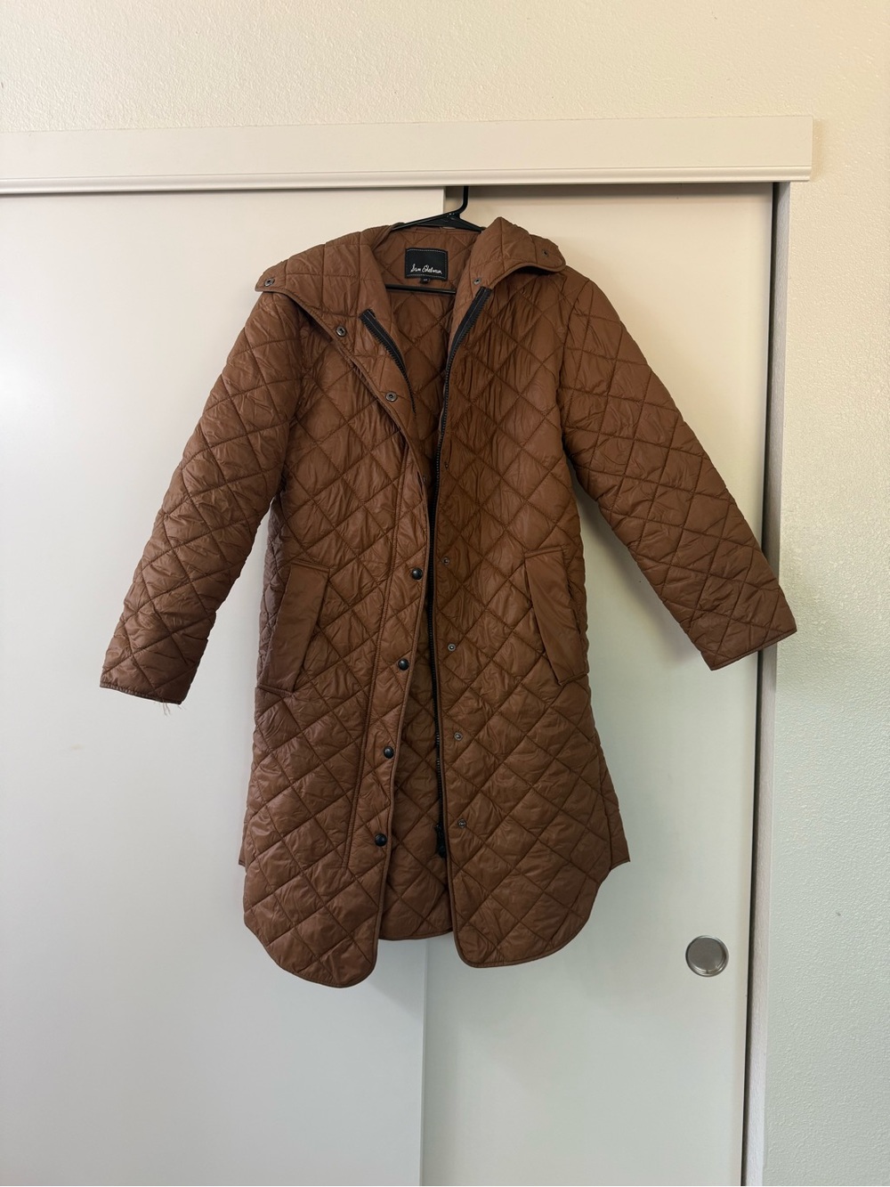 Sam Edelman Quilted Long Puffer Coat in Brown